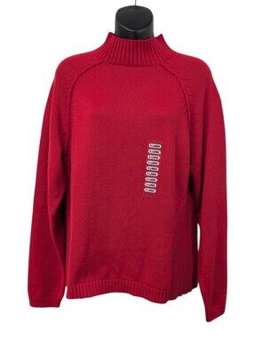 Relativity Womens Red Mock Neck Ribbed Knit Pullover Raglan Sweater Size XL NWT
